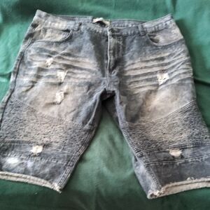 Men's Distressed Gray Denim Shorts